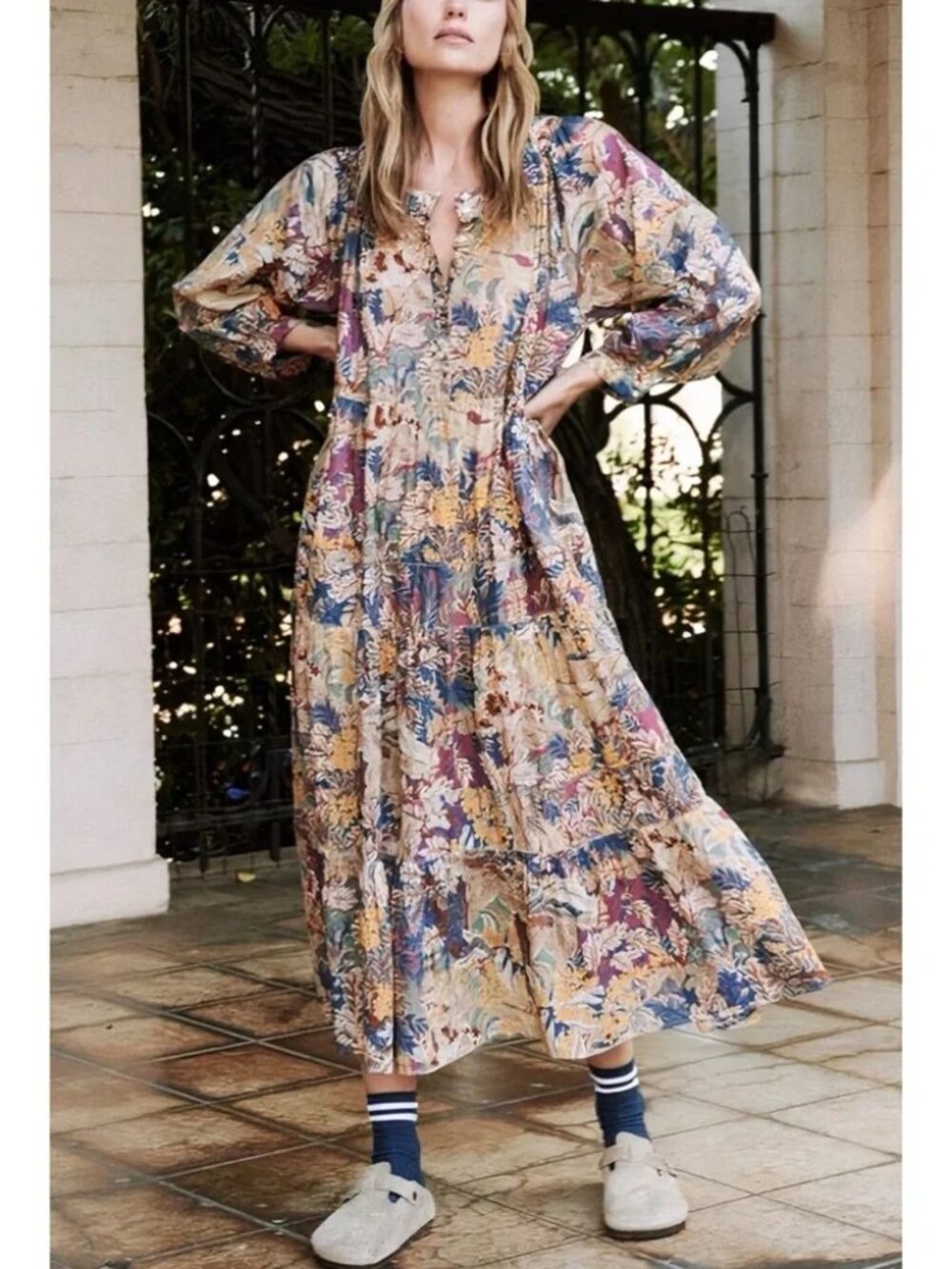 THE GREAT. Patio Maxi Dress Canopy Leaf Print SZ S Boho Cottagecore NWOT